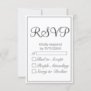 Modern minimalist weiß schwarze RSVP Karte