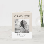 Modern Minimalist White and Brown Photo Graduation Ankündigung (Vorderseite)