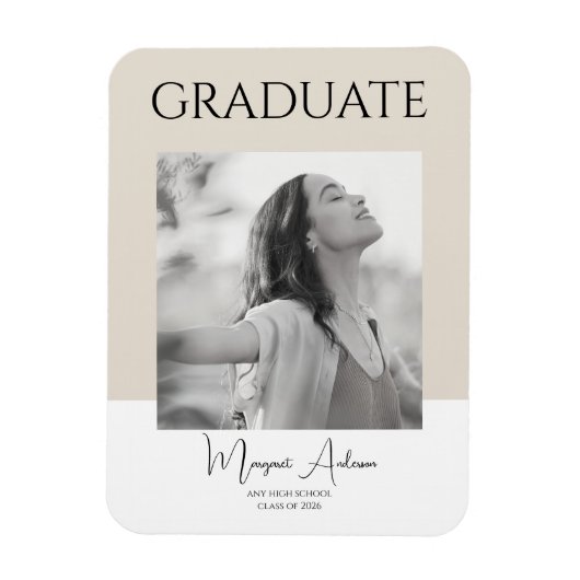 Modern Minimalist White and Brown Photo Graduation Magnet (Vertikal)