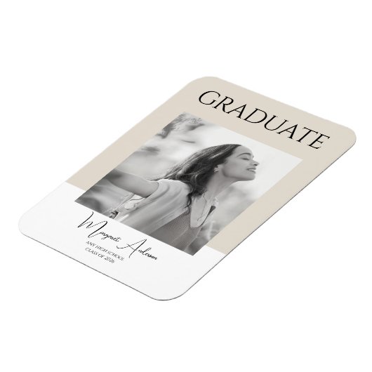Modern Minimalist White and Brown Photo Graduation Magnet (Linke Seite)