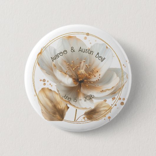 Modern Minimalist White and Gold Wedding Button (Vorderseite)