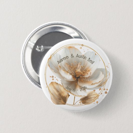 Modern Minimalist White and Gold Wedding Button (Vorne & Hinten)