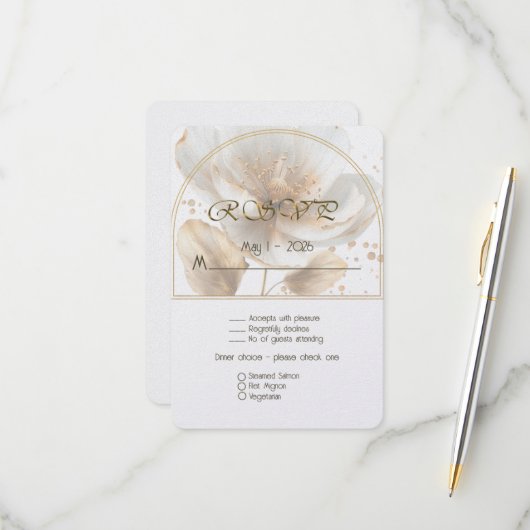 Modern Minimalist White and Gold Wedding RSVP Karte (Vorderseite/Rückseite Beispiel)