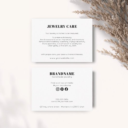 Modern Minimalist White Jewelry Care Insert Card