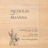 Modern Minimalist Wildflower Simple Wedding Acryleinladungen (Vorderseite)