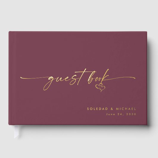 Modern Minimalist Wine Script Wedding Gästebuch (Vorderseite)