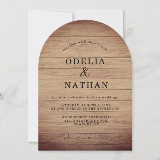 Modern Minimalist Wooden Texture Wedding Einladung (Vorderseite)