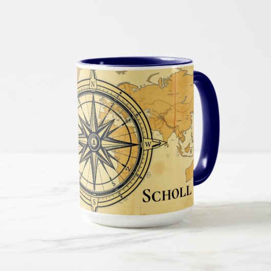 Modern Minimalist World Map Compass Travel Aesthet Tasse (VorderseiteRechts)