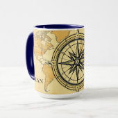 Modern Minimalist World Map Compass Travel Aesthet Tasse (Vorderseite Links)