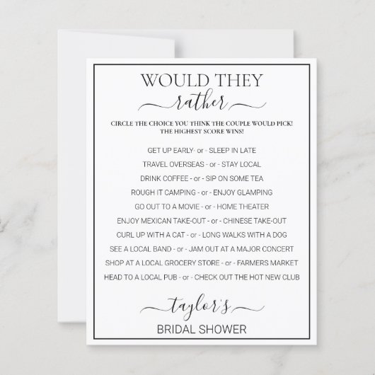 Modern Minimalist Would They Rather Bridal Shower  (Vorderseite)