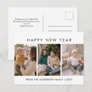 Modern minimaliste 5-Foto-Collage Neujahr Feiertagspostkarte