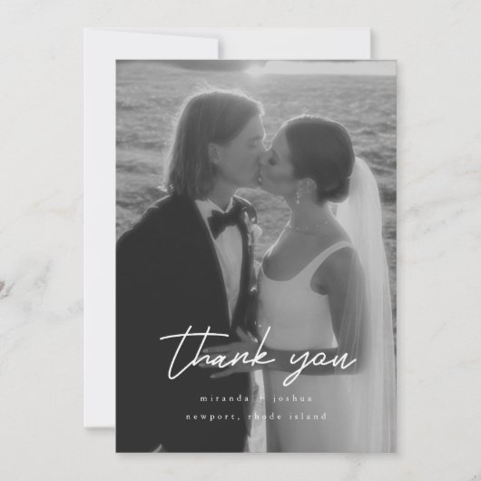 Modern Minimalistic 2-Photo Script Wedding Dankeskarte (Vorderseite)