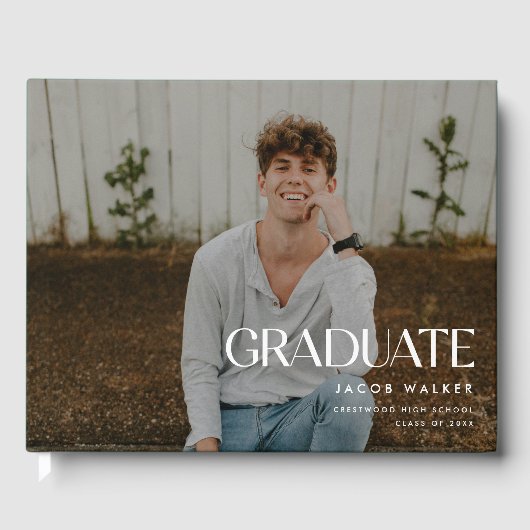 Modern Minimalistic Full Photo Graduation Party Gästebuch (Vorderseite)