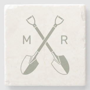 Modern Minimalistic Gardenlogo Monogram Green Steinuntersetzer