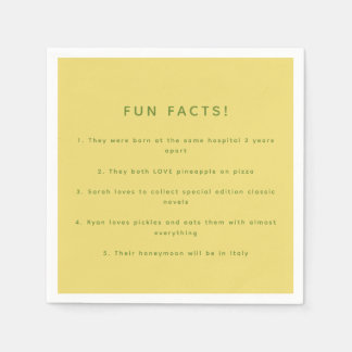 Modern Minimalistic Lemon Yellow Wedding Fun Facts Serviette