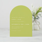 Modern Minimalistic Lime Green Arch Wedding Einladung (Stehend Vorderseite)