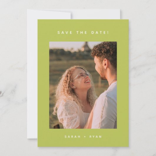 Modern Minimalistic Photo Lime Green Wedding Save The Date (Vorderseite)
