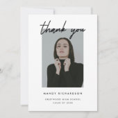 Modern Minimalistic Script 2-Photo Graduation Dankeskarte (Vorderseite)