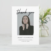 Modern Minimalistic Script 2-Photo Graduation Dankeskarte (Stehend Vorderseite)