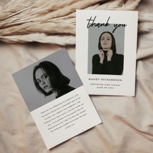 Modern Minimalistic Script 2-Photo Graduation Dankeskarte