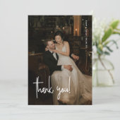 Modern Minimalistic Script Full Photo Wedding Dankeskarte (Stehend Vorderseite)
