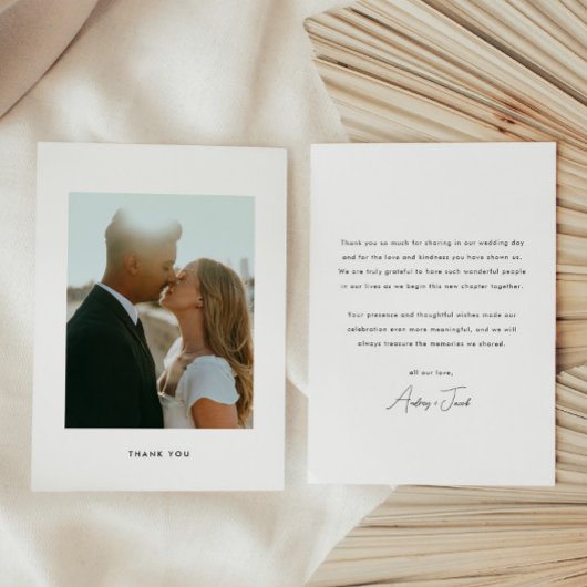 Modern Minimalistic Script Wedding Photo Dankeskarte
