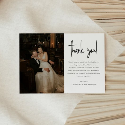 Modern Minimalistic Script Wedding Photo Dankeskarte