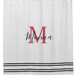 Modern minimalistic white &black maroon monogram  duschvorhang