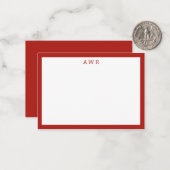 Modern Minimalistisch 3 Monogramm Rot an der Grenz Mitteilungskarte (Vorderseite/Rückseite Beispiel)