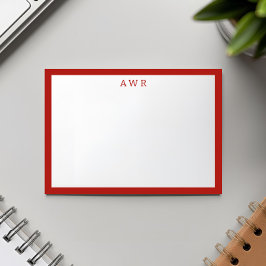 Modern Minimalistisch 3 Monogramm Rot an der Grenz Mitteilungskarte