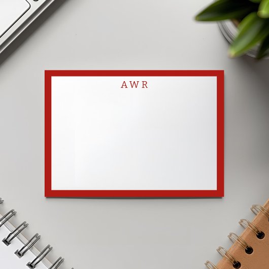 Modern Minimalistisch 3 Monogramm Rot an der Grenz Mitteilungskarte