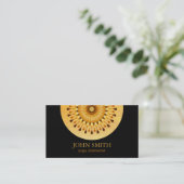 Modern Minimalistisch Black Gold Lotus Yoga Instru Visitenkarte (Stehend Vorderseite)