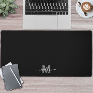 Modern Minimalistisch Black Monogram Name Schreibtischunterlage