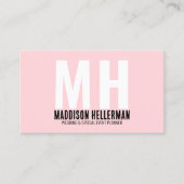 Modern Minimalistisch Blütenrosa Monogramm Visitenkarte (Vorderseite)