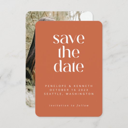 Modern Minimalistisch Boho Terracotta Einfaches Fo Save The Date (Vorne/Hinten)