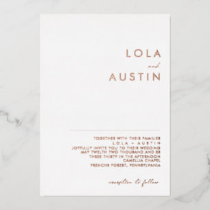 Modern Minimalistisch   Echte Rosenhochzeit Folieneinladung