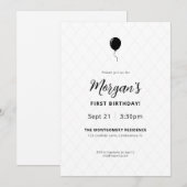 Modern Minimalistisch First Birthday Balloon Einladung (Vorne/Hinten)