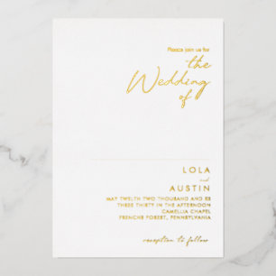 Modern Minimalistisch Goldene Hochzeit Echt Folieneinladung