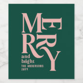 Modern minimalistisch grünes Rosa Weihnachten Weinetikett (Einzelnes Label)