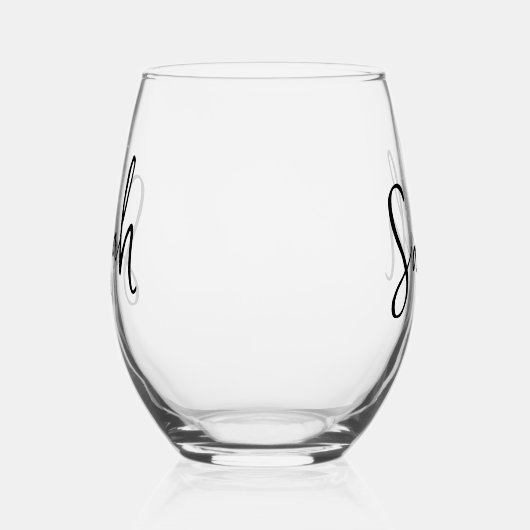 Modern Minimalistisch Name Script Monogram Weinglas Ohne Stiel (Rechts)