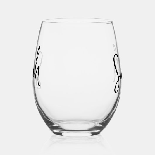 Modern Minimalistisch Name Script Monogram Weinglas Ohne Stiel (Links)