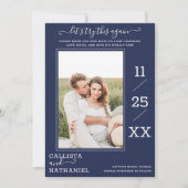 Modern Minimalistisch Navy Blue Foto Monogram Save The Date (Vorderseite)