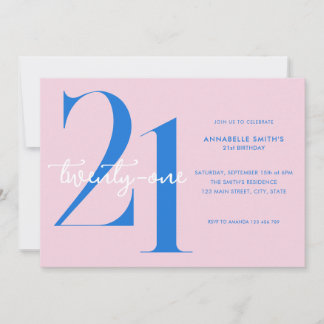 Modern Minimalistisch Pink Blue 21. Geburtstag Einladung
