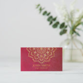 Modern Minimalistisch Red Gold Lotus Yoga Instruct Visitenkarte (Stehend Vorderseite)