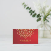 Modern Minimalistisch Red Gold Lotus Yoga Instruct Visitenkarte (Stehend Vorderseite)