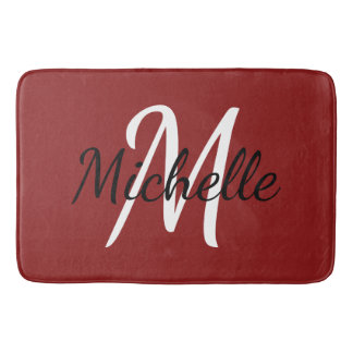 Modern Minimalistisch Red Monogram Name + Initial Badematte