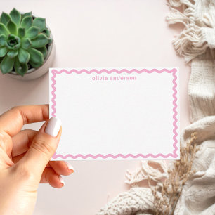 Modern Minimalistisch rosa Border Monogram Name Mitteilungskarte