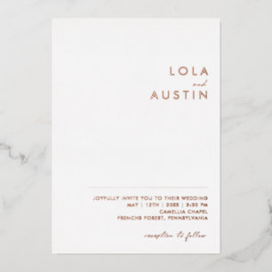 Modern Minimalistisch   Roségold-Lässige Echte Hoc Folieneinladung