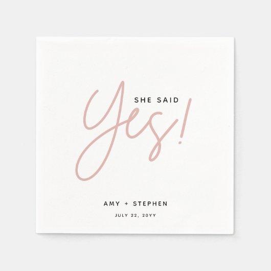 Modern Minimalistisch sagte sie Yes Engagement Par Serviette (Vorderseite)