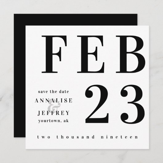 Modern Minimalistisch Save the Date kühne Schriftr (Vorne/Hinten)
